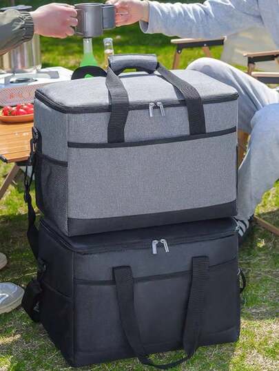 Extra Large Insulated Cooler Bag - Durable Aluminum Foil, Reusable For Food And Beer Delivery, Portable Foldable, Lasting Temperature Control, Black, Insulated Cooler Bag