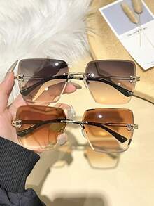1pc/2pcs European And American Style Square Frame Women's Fashion Glasses, Summer Accessory, Hair Accessory, Versatile, Great Value - Gold Frame Double Gray Film - View 9