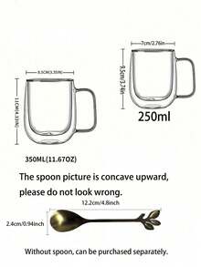 2 Simple, Lightweight And Luxurious Double-Layer Insulated Glass Coffee Cups, Double-Layer Insulation, Transparent, With Portable Handles, Suitable For Cappuccino, Latte, Tea, Hot And Cold Drinks, Coffee Cups, Transparent Glass Cups - Multicolor - View 12