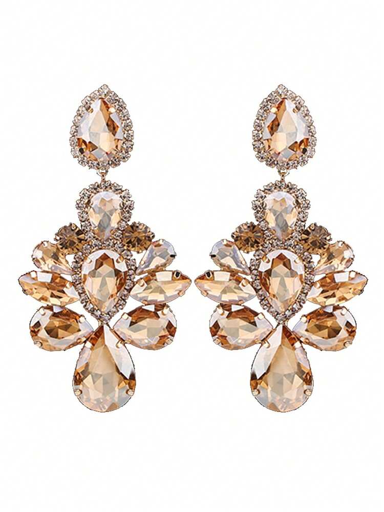 Non-Piercing Clip-On Earrings, Copper Alloy Claw Chain Clip With Handmade Welded Rhinestone Colorful Geometric Shapes, Suitable For Daily Wear - E1414Clip - View 11