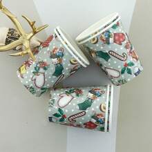 Juego de 60 piezas de vajilla con temática navideña, suministros para fiesta de Navidad feliz, platos de papel de 9"/7", vasos para bebidas, tazas de café y servilletas - Multicolor - Ver 7