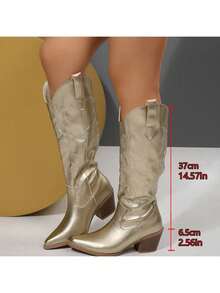 Ghete de damă retro înalte, cu broderie de in, stil cowboy western, pentru drumeții, vânătoare și călărie, cu toc gros, mediu-înalt, din lemn și design cu vârful ascuțit, ghete versatile de damă pentru călărie, motociclism și uz zilnic.