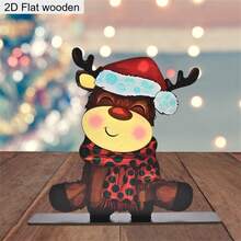1 Piece Cute Christmas Elk Cow Christmas Tree Wooden Ornament 2D Flat Christmas Decoration Sign Plaque Christmas Desktop Centerpiece Decorations For Living Room Bedroom Office Bar And Dining Holiday Home Decor Ornaments Christmas Gifts - Multicolor - View 2