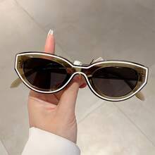 Vintage Women's Cat Eye Fashion Glasses  Line Decorative Frame Men's Decorative Glasses Vacation Casual Versatile Glasses - 黑白線-黑色 - 查看 9
