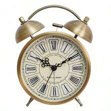 1 件复古风格创意时钟，双铃闹钟，电镀金属工艺，数字台钟，适合家庭卧室客厅装饰（不含电池） - 金色 - 查看 15