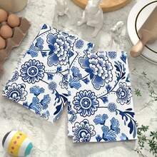 2/4/6/48pcs Blue And White Porcelain Vase, Butterfly Pattern Printed Kitchen Towels, High Absorbency Dish Cloths, Ideal For Cooking, Baking, Kitchen And Bathroom Use - Multicolor - View 10
