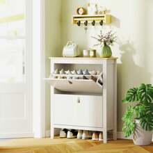 Contemporary White Two-Drawer Shoe Storage Cabinet For Entryway Organization - Stylish And Functional Design - 白色 - 查看 2