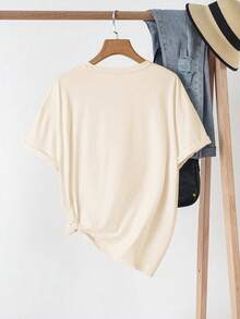 Camiseta de mujer de cuello redondo de manga corta con estampado de calavera, camiseta gráfica de verano para mujer - Beis - Ver 2