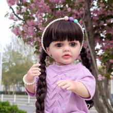 55厘米长发重生娃娃，柔软乙烯基材质，可水洗，逼真，适合角色扮演、陪伴玩具和节日礼物 - 彩色 - 查看 11