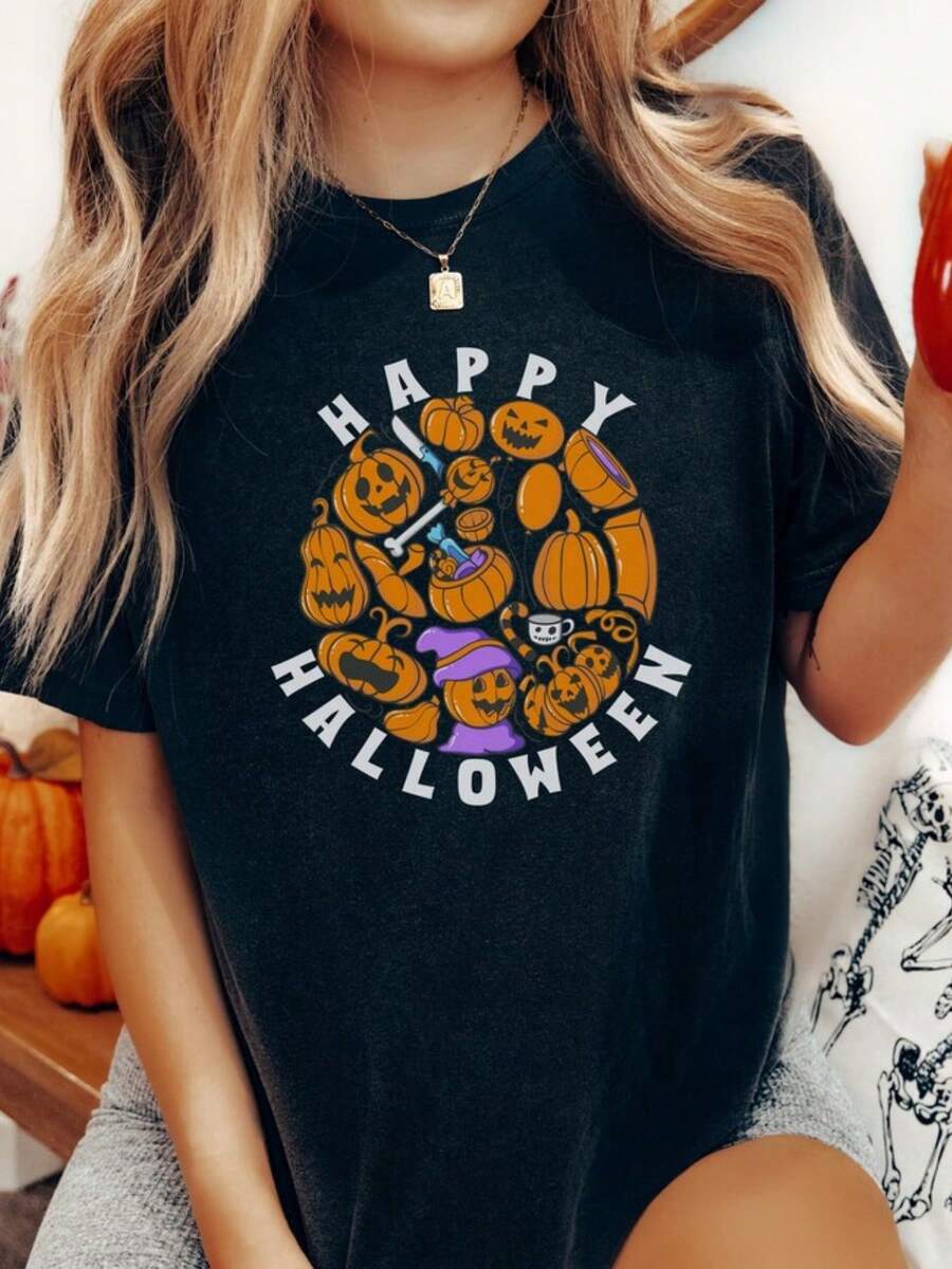 Happy Halloween Shirt, Cute Halloween Shirt, Halloween Party Shirt, Womens Crewneck Shirt, Gift For - màu đen - Xem 1