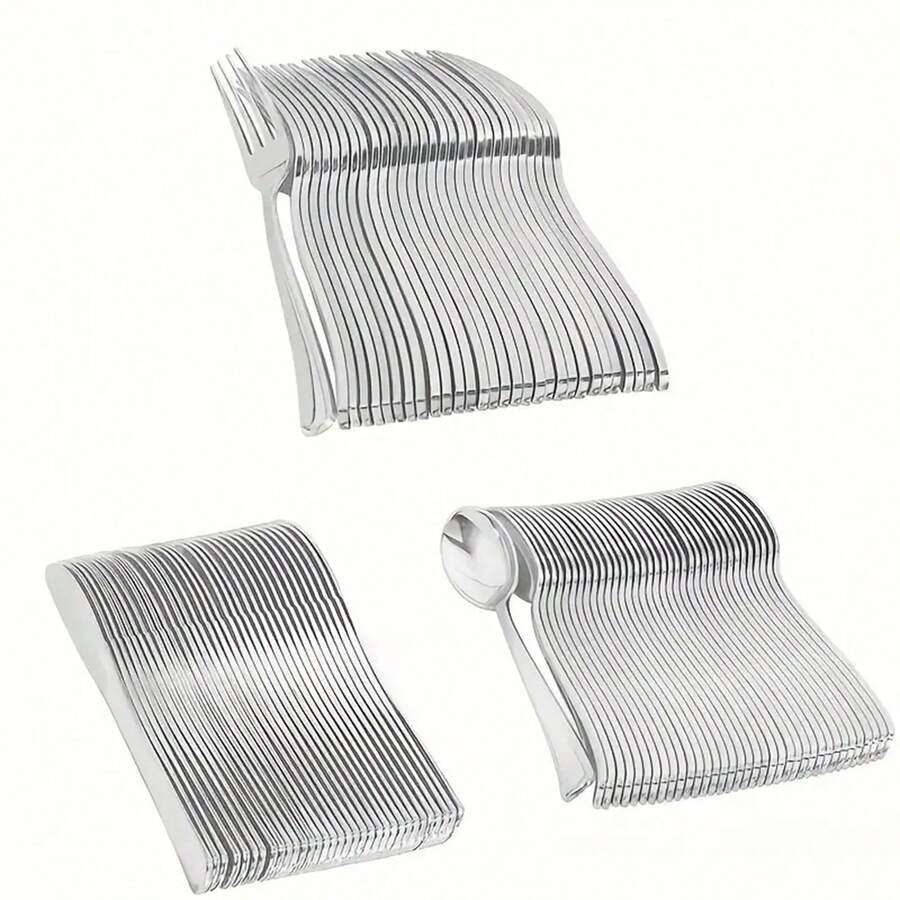 300/150/100/75/50/25pcs/Set Silver Cake/Salad Knife/Spoon/Fork, Reusable And Washable, Suitable For Christmas, Parties, Outdoor Events, Family Gatherings, Weddings, Festivals, Cake And Salad Utensil Set