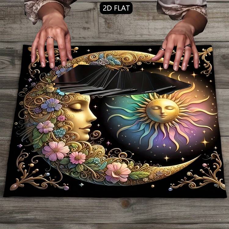 1pc Tarot Tablecover Elegant Sun And Moon Mandala Talobu Altar Cloth Starry Sky Table Cloth Witchcraft Astrology Black Oracle Mat Tarot Tablecloth Boho Playmat Cloth Home Decor - Black - View 10