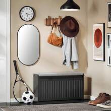 SoBuy Hallway Shoe Bench Shoe Rack Shoe Cabinet With Seat Cushion And Flip-Drawer Light Grey W80 X D26 X H45cm FSR98-L-HG - Black - View 9