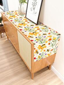 1pc Floral Pattern Printed Table Runner, 4pcs Floral Pattern Printed Placemats, Suitable For Holidays, Parties, Birthdays, Dinners, Kitchen & Dining Room Decor, All Season Home & Textile Decoration - Multicolor - View 5