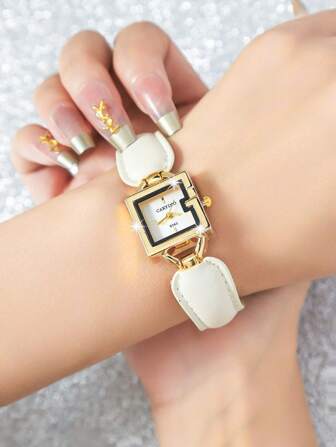  CARYINO 1 件女士经典时尚双色方形腕表，G 形表盘，可拆卸复古皮革和钢表带，女士链条，高端风格适合日常搭配、派对、宴会