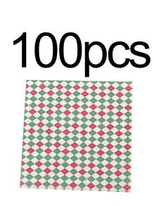100 pezzi di fogli di carta cerata a quadri/righe rossi e verdi, antigrasso, adatti per panini, ideali per feste di Natale, vacanze, picnic, panini, dolci, essenziali per picnic, decorazioni natalizie, pigiami natalizi, regali di Natale, decorazioni natalizie