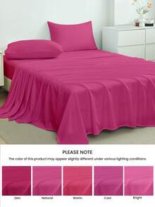 1件超柔软纯色床单，轻盈透气，深口袋设计，适用于单人床、双人床、大号床、特大号床 - 家居和宿舍必备，西瓜粉色 - 西瓜粉 - 查看 7