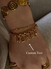 1pc 3D Bubble Name Bracelet, Stainless Steel Bubble Initial Charm Personalized Jewelry Gift, Customized Initial Round Bubble Bracelet For Friends, Couples And Family, Unique Customized Name Necklace, Suitable For Wedding, Valentine's Day, Mother's Day Gifts - Fashionable, Vintage, Minimalist, Casual, Cute Customized, Personalized, Distinctive Ideal Gift For Girlfriend, Mom, Family