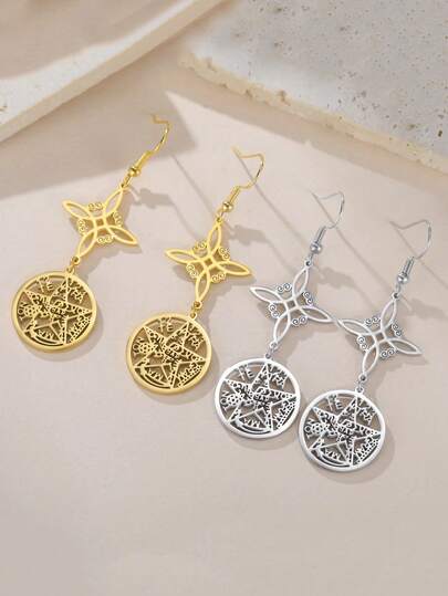TEAMER 1 Cặp bông tai ngôi sao rỗng thắt nút bí ẩn bằng thép không gỉ, bông tai thời trang và thanh lịch, quà tặng ngày lễ cho gia đình và bạn bè