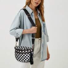 Checkered Bum Bags For Women Crossbody,Nylon Crossbody Bag Large Fanny Pack Checkered Purse Oversized Slouchy Belt Bag - Kẻ caro đen trắng - Xem 5