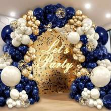 125pcs Navy Blue Gold Balloon Graland Arch Kit, Sand White Blue Gold With Confetti Balloons For New Year Graduation Birthday Wedding Party Decorations - 夜藍+金 - 查看 1