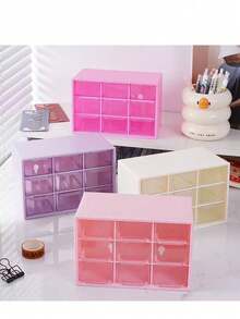 1 9-Panel Desktop Drawer Storage Box, Made Of ABS Plastic Material, Transparent Multi Compartment Jewelry And Cosmetics Storage Box, Suitable For Office Supplies, Cosmetics, Jewelry, Earrings, Room Decoration, School Dormitory Decoration, Home Decoration - Multicolor - View 3