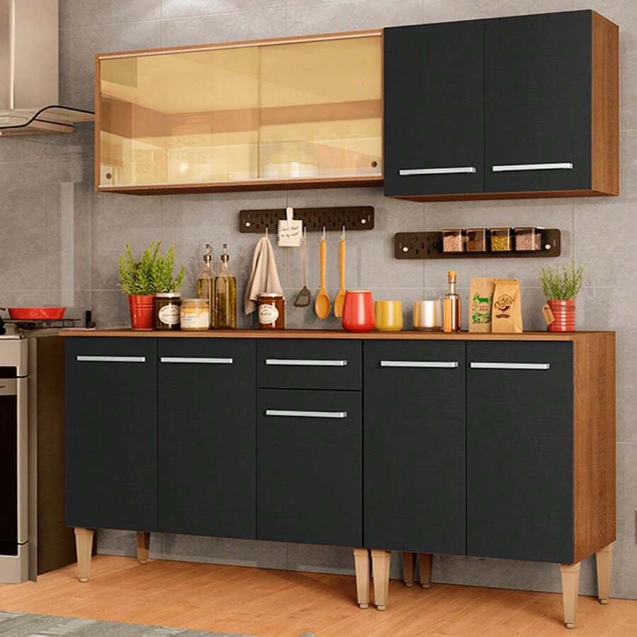 Cocina Integral Completa Modular Madesa Emilly Drive 169cm Color Marrón/negro 04 - Marrón y negro - Ver 1