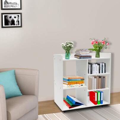 Open Storage Cabinet With Rollers, 5 Storage Compartments, Multifunctional Layered Filing Cabinet, 23.6 * 9.4 * 26 Inches