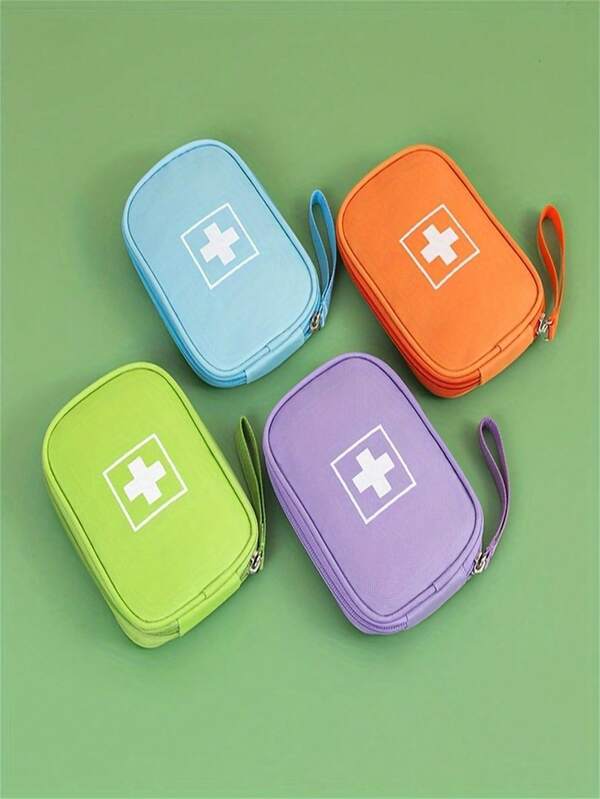 1 pieza Kit de primeros auxilios portátil, bolsa de almacenamiento médico de tela Oxford, organizador de medicina de viaje cuadrado de unicolor, estilo moderno con correa para la muñeca