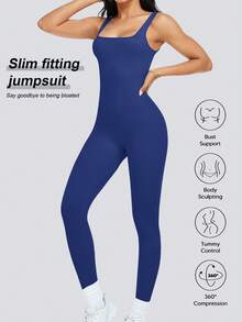 Women's Ribbed Jumpsuit Full Body Shapewear Sleeveless Jumpsuit Summer Solid Color Skinny Jumpsuit - Hải quân - Xem 3