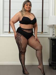 1 pezzo Collant curvi da donna, calze a rete jacquard con motivo vintage, sexy e traforati, stile Y2K, calze velate nere, alla moda e versatili