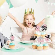 24 piezas de decoraciones para cupcakes de Halloween, con murciélagos, fantasmas y "Little Boo" en colores rosa y negro, para fiestas de Halloween, baby shower, cumpleaños y decoración de pasteles