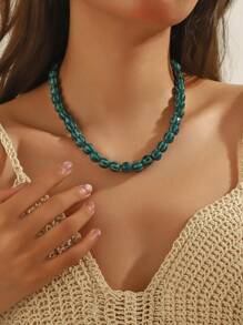 1pc Boho Style Round Geometric Ceramic Pumpkin Bead Handmade Beaded Necklace With Stainless Steel Chain & Lobster Clasp, Gift For Women, Suitable For Daily Wear And Holidays