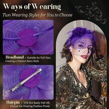 Fascinators Hats Women Tea Party Hat Mesh Headband Vintage Lace Cocktail Headwear Hair Clip Church - 紫色 - 查看 3