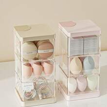 Multi-Layer Durable Powder Puff Container Water-Resistant Makeup Sponge Case Storage Box Rotary Transparent Cover Dust-Proof - Multicolor - View 4
