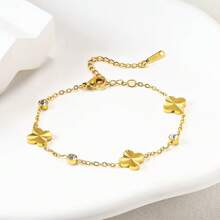 18k金不锈钢四叶草花朵图案时尚女士手链