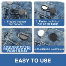 4-Pack New Style Jeans Button Extenders, Unisex Instant Jeans Waistband Extenders, Sew-Free Waist Expansion Tools, Ideal For Easily Adjusting Jeans Fit, Adjustable Jeans Buttons, Seamless Waistband Clothing Buttons, Nail-Free Reusable & Removable Tools, Invisible Waist Buttons, Waistband Extender Buttons, Retractable Buttons, Sew-Free Small-To-Large Size-Adjustable Removable Buttons, Jeans Waistband Adjustment Buttons, Elastic Jeans & Pants Waistband Extenders, Unisex Instant-Snap Extenders, Sew-Free Waistband Extenders For Tight Pants, Black Pants Waistband Extenders, Pants Waistband Can Extend 1-1.4 Inches - 黑色 - 查看 2