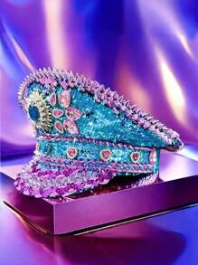 1 pieza Sombrero de capitán con strass estilo steampunk y lentejuelas, adecuado para todas las estaciones: Festival Burning Man, festivales de música, desfiles, carnavales, discotecas, bares, bailes de máscaras, clubes nocturnos, cosplay, Navidad, fiestas de solteros, 4 de julio, Año Nuevo, celebraciones, festivales, accesorios de playa