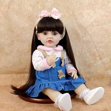 55厘米长发重生娃娃，柔软乙烯基材质，可水洗，逼真，适合角色扮演、陪伴玩具和节日礼物 - 彩色 - 查看 18