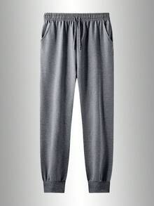 1条男士纯色运动裤，宽松美式休闲裤 - 深灰色 - 查看 5