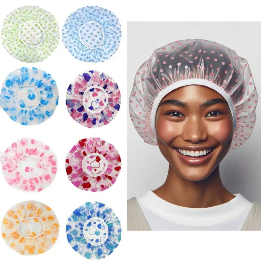 Transparent Waterproof Reusable Shower Cap With Printed Polka Dots - Nhiều màu - Xem 1