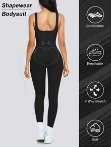 Women's Ribbed Jumpsuit Full Body Shapewear Sleeveless Jumpsuit Summer Solid Color Skinny Jumpsuit - 黑色/棕色 - 查看 2