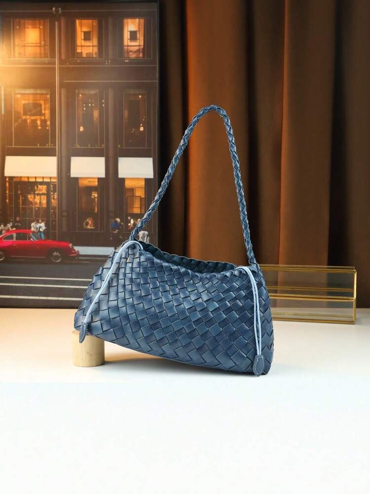 2025夏季新款编织女士单肩包通勤包法棍包时尚新款母子包腋下包女士时尚包包 - 藏蓝色 - 查看 7