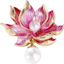Pink Lotus Brooch With White Pearl Lapel Pin Exquisite Pearl Lotus Pin Gift For Women Girls Mother's Day Gift - Pink - View 1