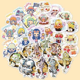  28pcs/3sheet One Piece Chibi Stickers, Cute Anime Vinyl Decals For Water Bottle Laptop Luggage Phone Case Notebook