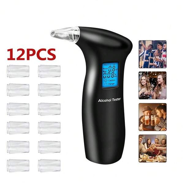 Breathalyzer & Alcohol Tester With 12 Mouthpieces, Professional Breathalysers Portable Alcohol Breath Tester With LCD Display Digital Fast, High Accuracy