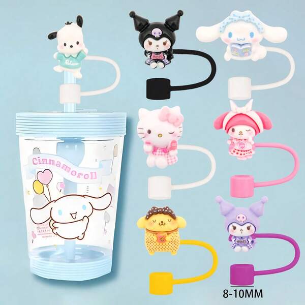 Sanrio Sanrio, 7-częściowy zestaw akcesoriów do kubków, osłona przeciwkurzowa ze słomką, akcesoria do dekoracji butelek na wodę, pasujące do słomek o średnicy 8-10 mm, prezent, zestaw identyfikacyjny 7 sztuk w zestawie