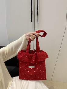 Bolso de hombro de malla nuevo, bolso de mano casual con volantes florales, de gran capacidad para vacaciones, de material de gasa - Multicolor - Ver 13