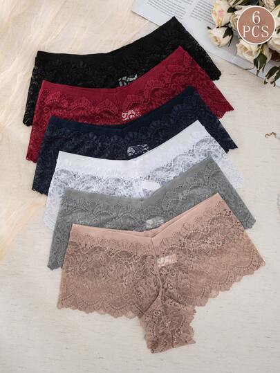 6pcs/Pack Women's Sexy Lace Bikini Panties