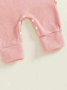 Nebworn Baby Girl Waffle Knit Romper Long Sleeve Ruffle   Fall Winter Clothes Coming Going Home Outfit - 粉色 - 查看 8